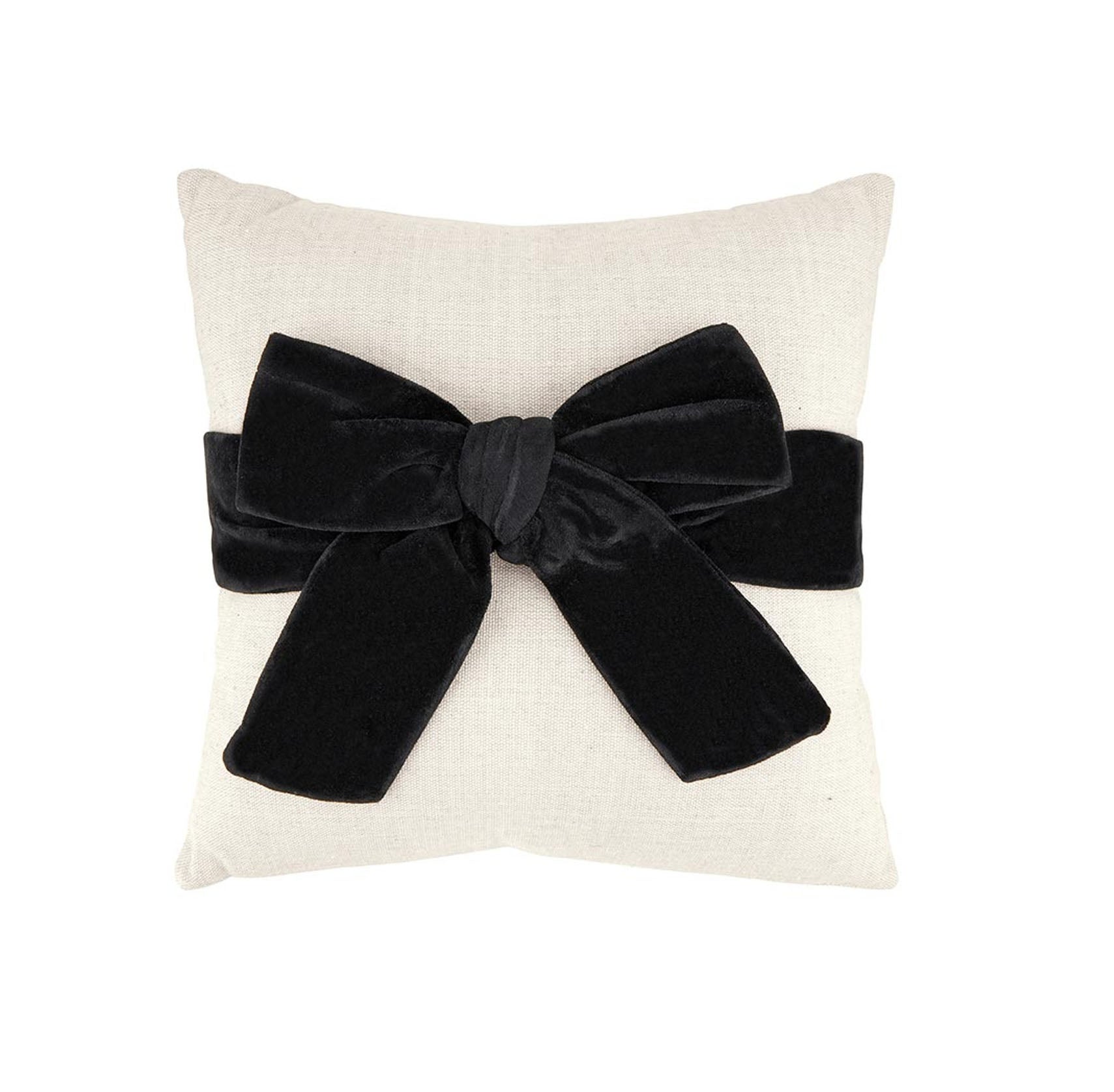 Linen Pillow with Black Velvet Bow 13x12