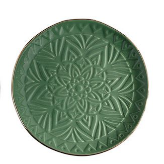 Green Gold Rim Stamped Appetizer Plates
