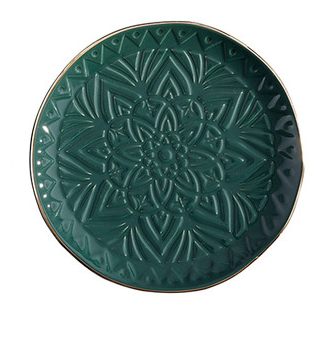 Green Gold Rim Stamped Appetizer Plates