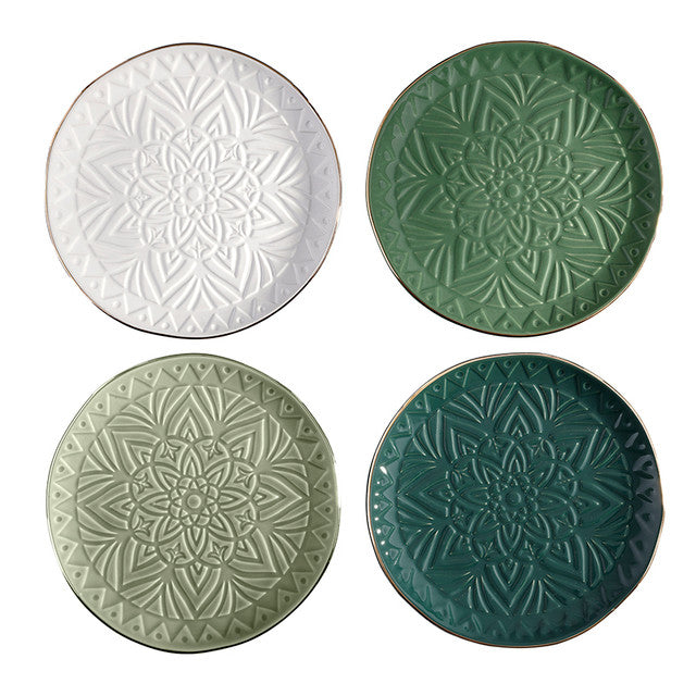 Green Gold Rim Stamped Appetizer Plates