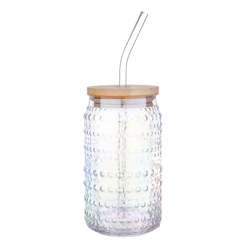 Glass Hobnail Tumbler with Straw- Clear Lustre