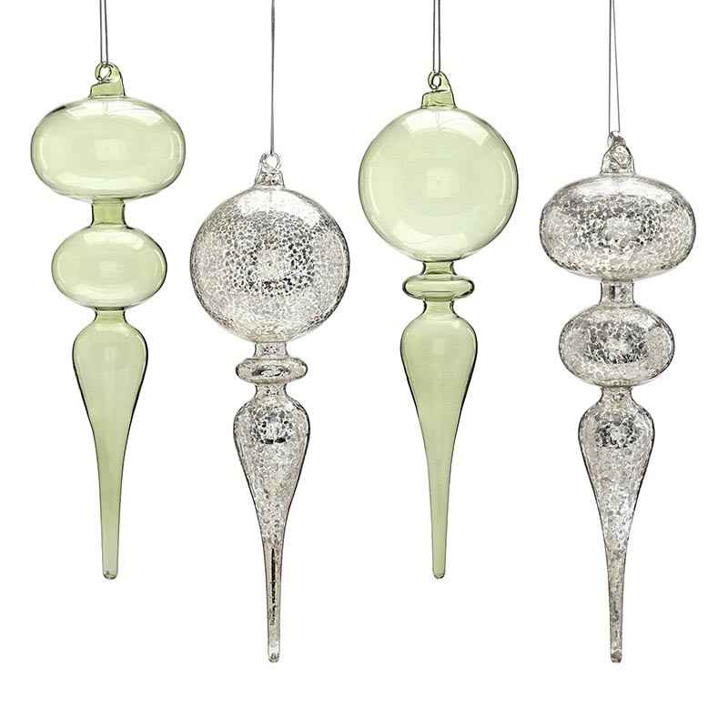 Finial Glass Ornament Set - Green Mist - Large