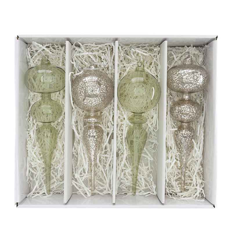 Finial Glass Ornament Set - Green Mist - Large