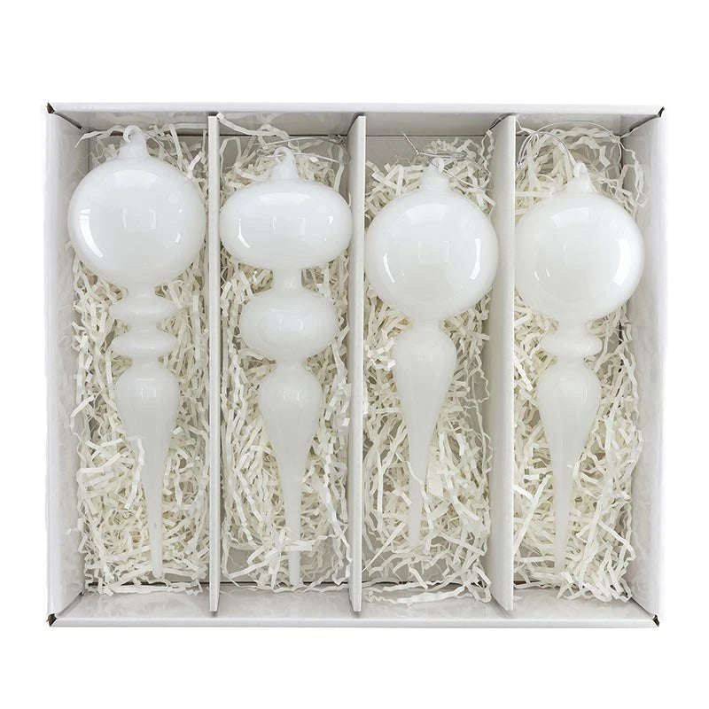 Finial Glass Ornament Set - White - Large
