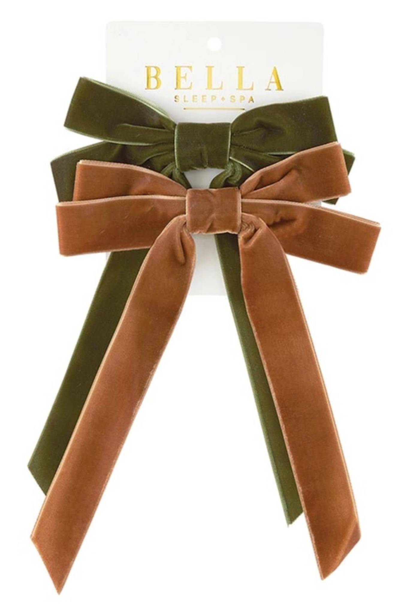 Velvet Hair Bows - Green/Brown