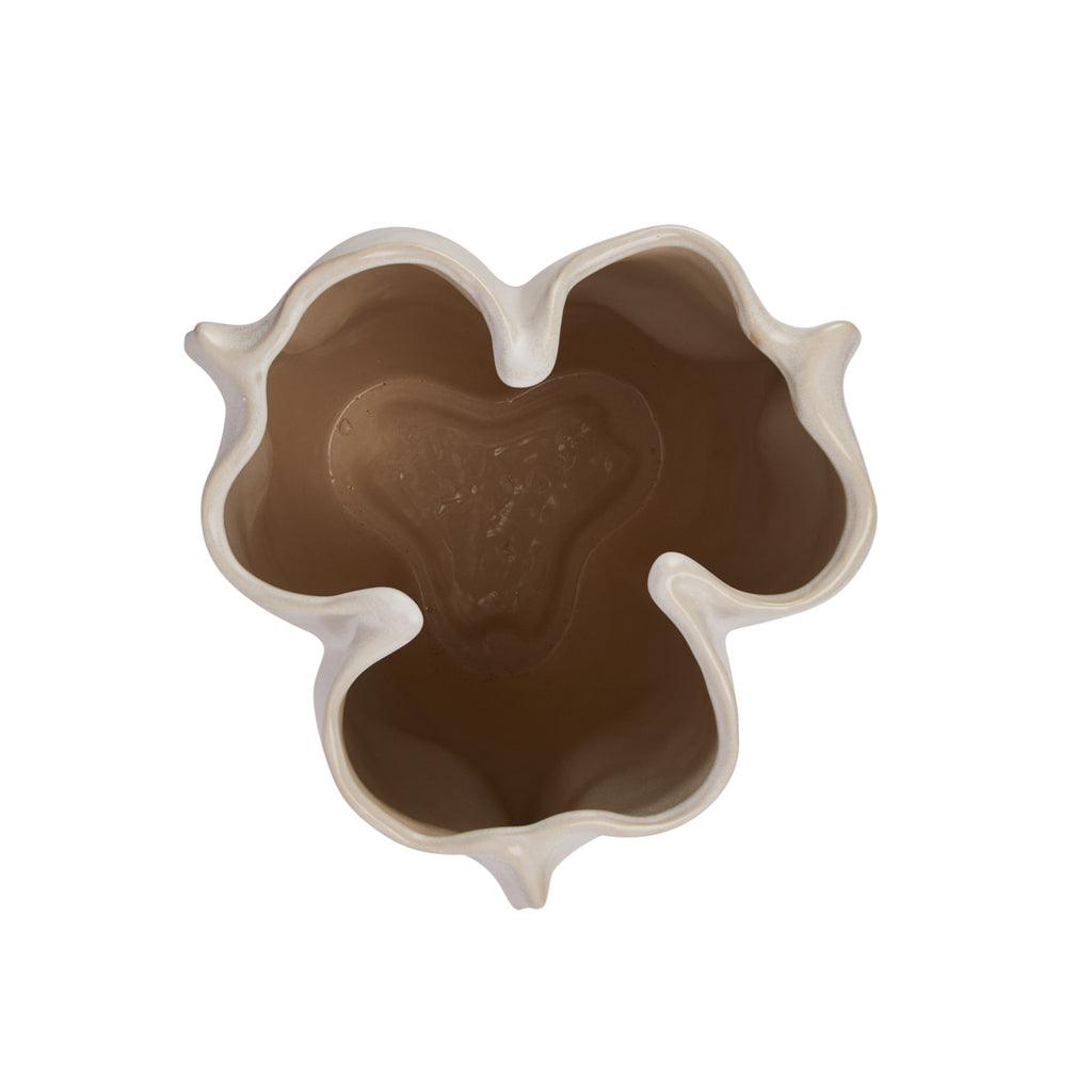 Stoneware Organic Shaped Vase, Matte Cream Color