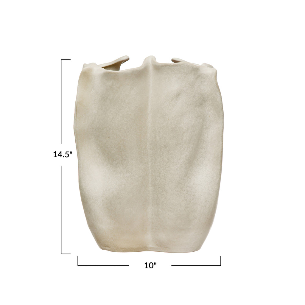 Stoneware Organic Shaped Vase, Matte Cream Color