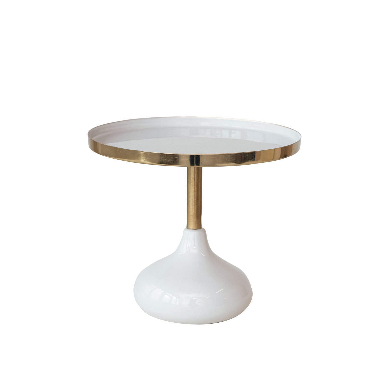 Enameled Metal Pedestal, Cream Color & Gold Finish