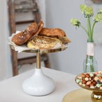Enameled Metal Pedestal, Cream Color & Gold Finish