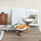 Stoneware Serving Plate w/ Acacia Wood 4"H