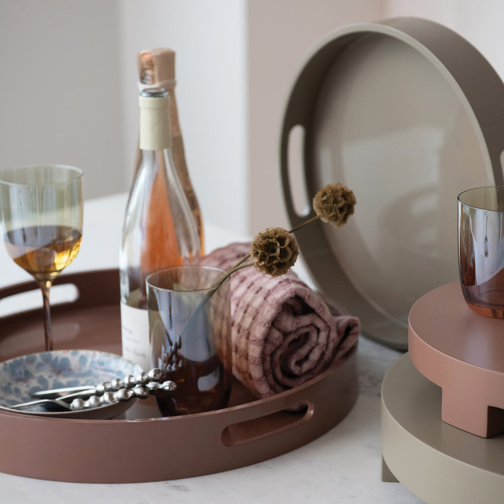 Brown MDF Lacquered Tray w/ Handles 18"D