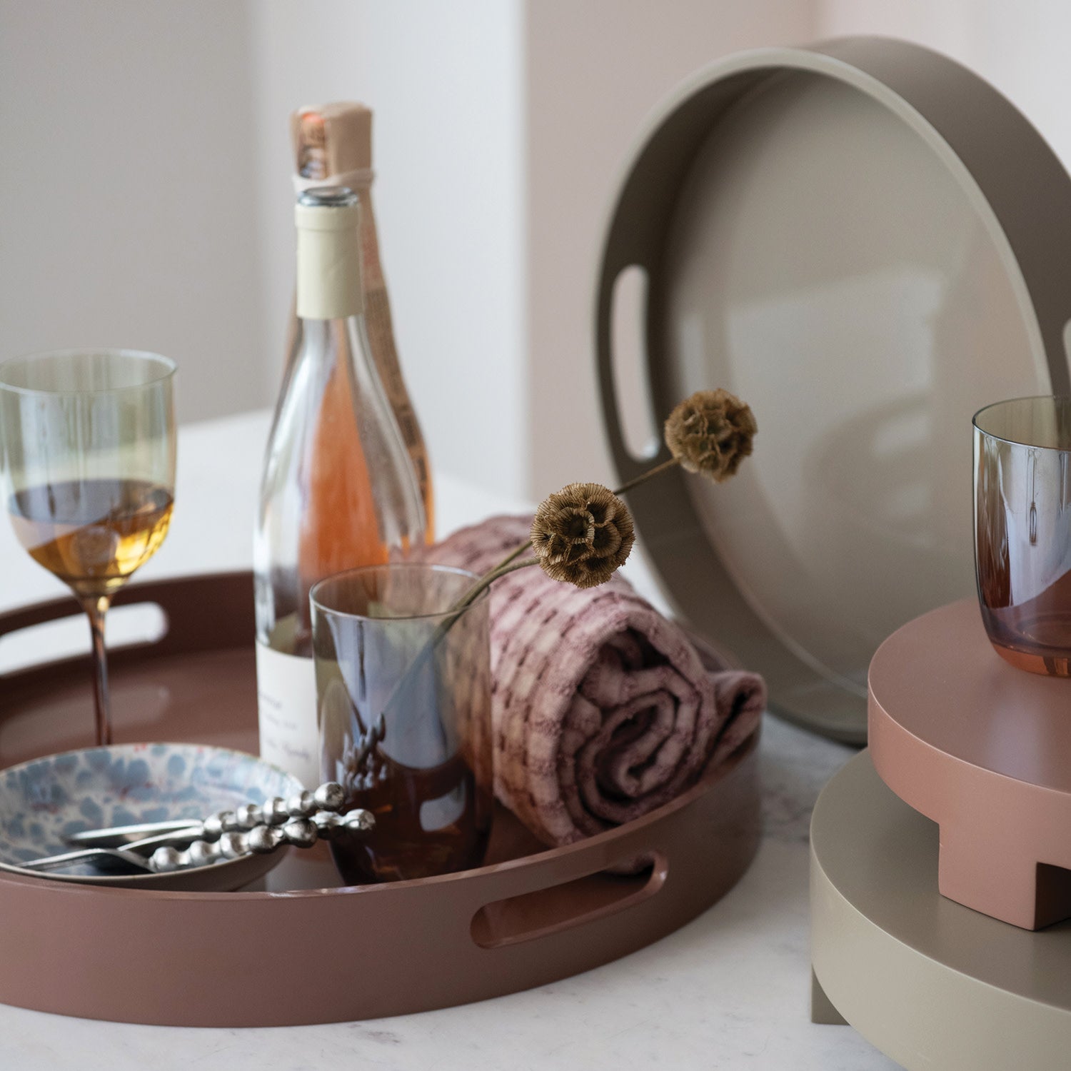 Brown MDF Lacquered Tray w/ Handles 18"D