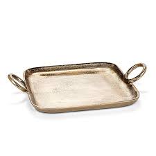Large Gold Ring Handle Tray 12" Square