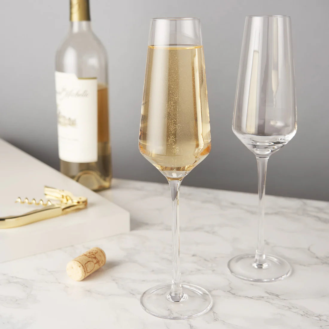 Viski Angled Crystal Champagne Flute S/2