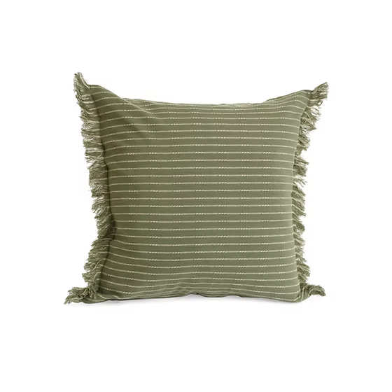 CUSHION WOVEN COTTON THIN STRIPES GREEN 18X18