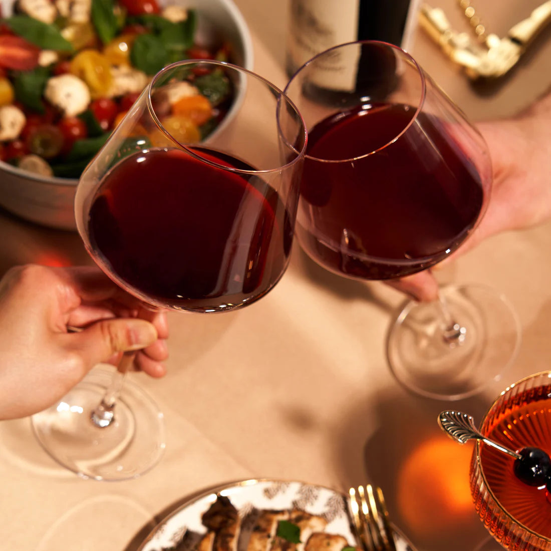 Viski Angled Crystal Burgandy Glass S/2