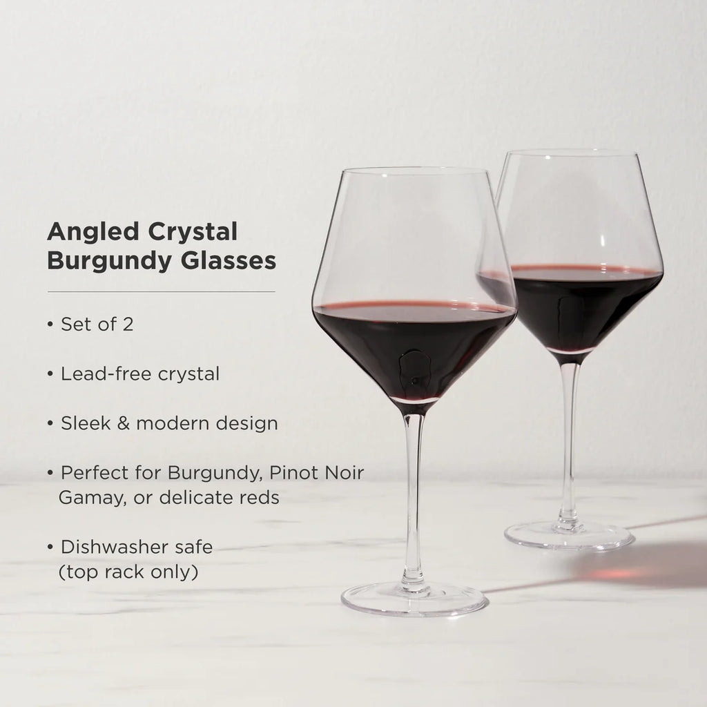 Viski Angled Crystal Burgandy Glass S/2