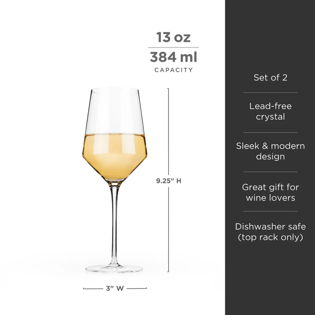 Viski Angled Crystal Chardonnay Glass S/2