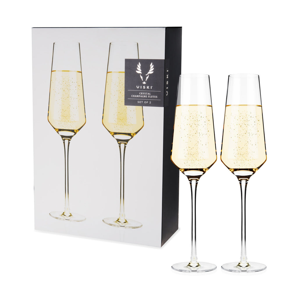 Viski Angled Crystal Champagne Flute S/2