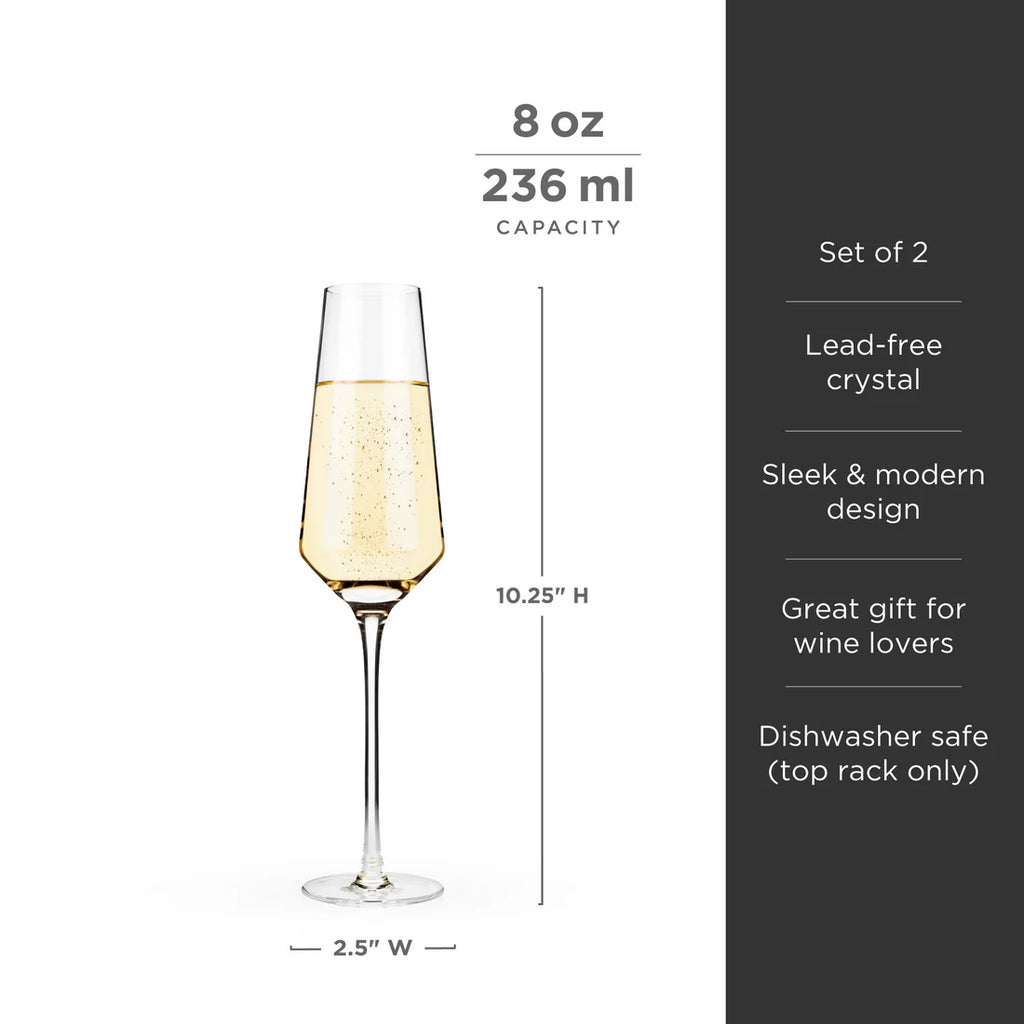 Viski Angled Crystal Champagne Flute S/2
